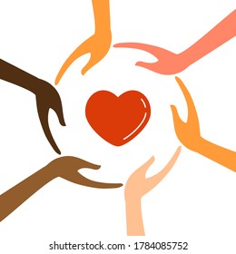 Hands with different colors with heart vector