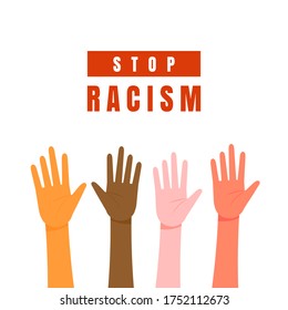 Hands with different colors with the word stop racism