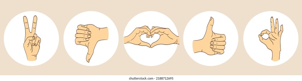 Manos en los iconos de diferentes gestos