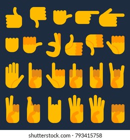 Hands in different interpretations, colorful icons vector collection in flat style