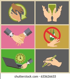 Hands with Different Object. Vector Illustration