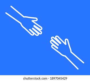 Hands of different people on a blue background. Silhouette. Vector illustration.