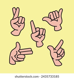 Hands in different poses. Hand cartoon collection in flat style