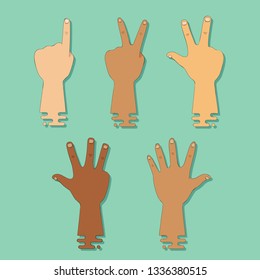 Hands with different race counting from 1 to 5