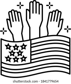 Hands of different races raised up with US Flag Concept Vector Icon Design, Presidential elections in United States Symbol on White background