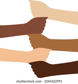 Hands of Different Races Stacked Together Illustration, Diverse Skintone