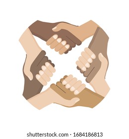 Hands of different skin colors.Vector unity concept.
