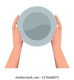 manos con icono de utensil de plato