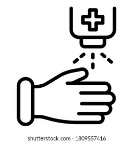 Icono de desinfección de manos. Icono de vector de desinfección de manos de contorno para diseño web aislado en fondo blanco