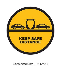 Hands up the distances symbolizing increase between cars. The concept of safety and fail-safety on roads, observance of traffic regulations. A vector illustration in flat style.