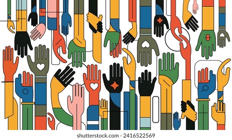 Hands of Diverse Group of People. Multicultural and Multiethnic Communities. People Diversity. Concept of Support and Cooperation, Friendship