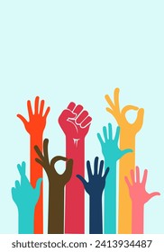 Hands diversity silhouette illustration vector Cultural and ethnic diversity. Protest and strike. Fighting for your rights.