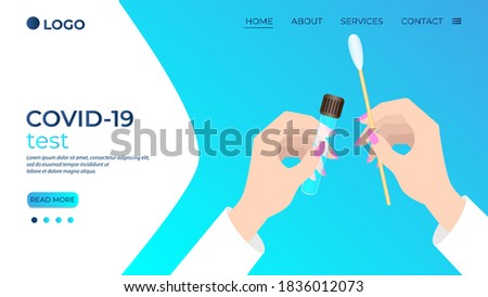 Hands of a doctor performing a laboratory analysis to detect COVID-19 .detection of coronovirus and testing of patients.COVID-19 test.Flat vector illustration.The template of the landing page.