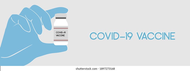 In the hands of a doctor, the vaccine against Covid-19. Medical vial with coronavirus vaccine. Coronavirus covid-19 treatment. Vector illustration