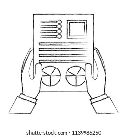 hands with document file and statistics pie graphic icon