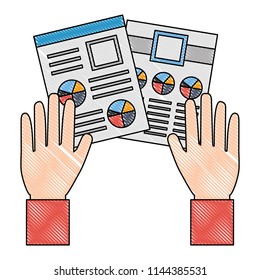 hands and documents files with statistics graphic
