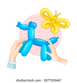 Hands Doing Balloon Modelling or Twisting as Handmade Craft Vector Illustration