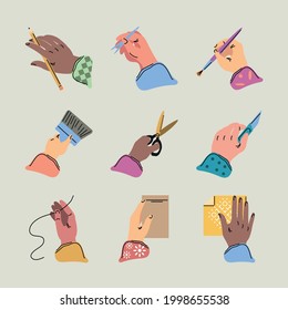 hands doing DIY sewing painting cutting