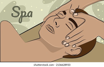 Hands doing a facial massage on a man Spa