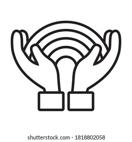 hands doing a rainbow icon over white background, line style, vector illustration