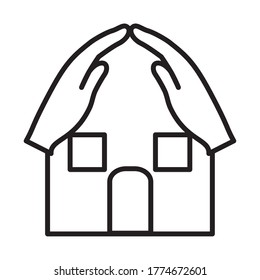hands doing the roof shape of the house over white background, line style, vector illustration
