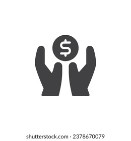Hands and dollar coin vector icon. filled flat sign for mobile concept and web design. Money Savings glyph icon. Investment symbol, logo illustration. Vector graphics