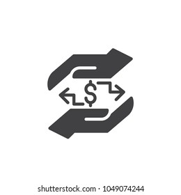 Hands with dollar exchange sign vector icon. filled flat sign for mobile concept and web design. simple solid icon. Symbol, logo illustration. Pixel perfect vector graphics
