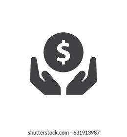 Hands with dollar icon in black on a white background. Vector illustration