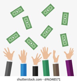Hands up dollars on a white background