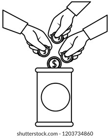 hands donating coins in pot