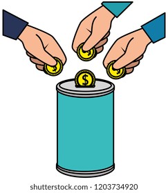 hands donating coins in pot