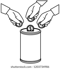 hands donating coins in pot
