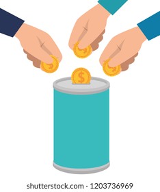 hands donating coins in pot