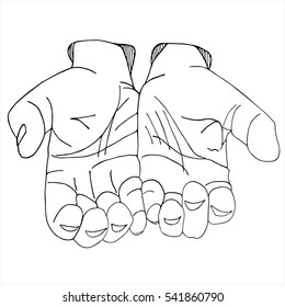Hands Doodle graphic with ornate pattern. Design Isolated on white.
