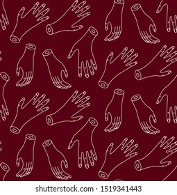 Hands doodle line vector icons seamless vectorpattern for horror halloween