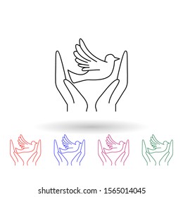 Hands and dove multi color icon. Simple thin line, outline vector of election icons for ui and ux, website or mobile application