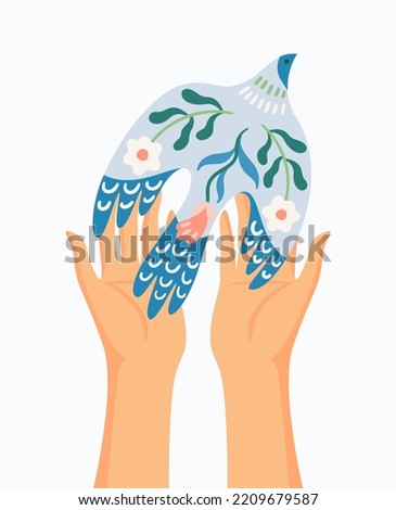 Hands and dove of peace. Vector isolated illustration. Elements for card, poster, flyer and other use