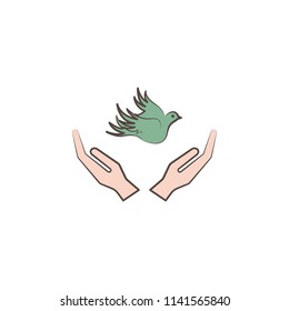 hands and dove sketch style icon. Element of peace hand drawn icon. Premium quality graphic design icon. Signs and symbols collection icon for websites and web design
