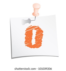 Hands draw alphabet on paper note with push pin. Letter O.