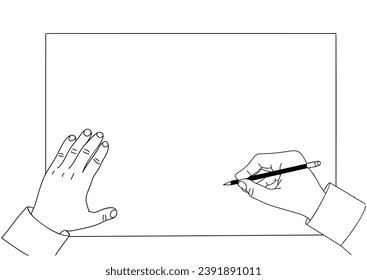 Hands draw on blank paper with pencil vector. 