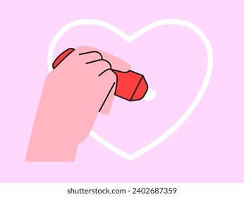 Hands draw red heart shape with marker, highlighter. Vector illustration concept for Valetines day, social media like, charity or blood or organ donor. Send love or send valentines greeting card.