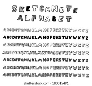 Hands drawing sketchnote alphabet. Vector collection