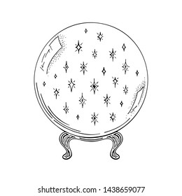 Hands drawn magic crystal ball. The ink sketch is vintage style. Vector illustration