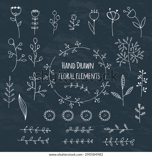 Hands drawn sketch floral elements. Poppies,\
flowers, branches, leaves, wreath - design elements for\
invitations, wedding decorations, web\
design