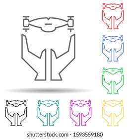 hands and drone multi color style icon. Simple thin line, outline vector of drones icons for ui and ux, website or mobile application
