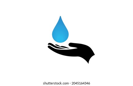 con gota de agua, la gota cae en la palma. Icono del vector,