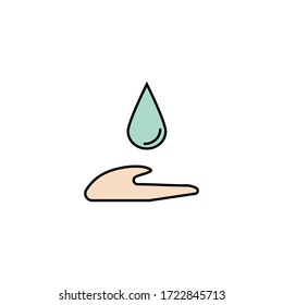 Manos con gotas. Concepto de limpieza y lavado de manos.