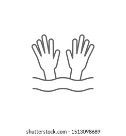 Hands drowning man icon. Element of swimming poll thin line icon
