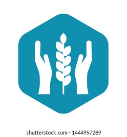 Hands and ear of wheat icon. Simple illustration of hands and ear of wheat vector icon for web