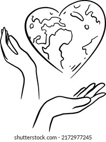 Ilustración vectorial de líneas de tracción manual, tierra, corazón, corazón